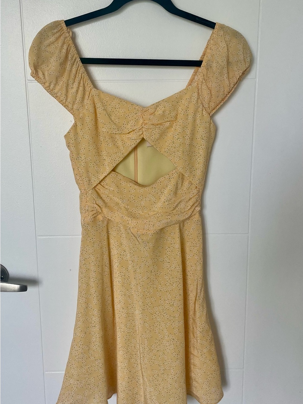 Bec & Bridge Pale Yellow Floral Cutout Mini Dress